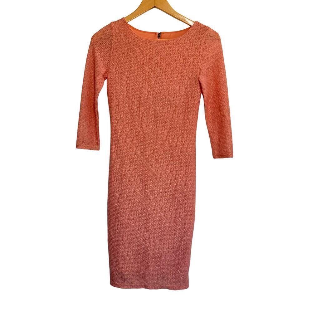Alice‎ + Olivia Dress Bodycon Pencil Stretch Y2K Long Sleeve Peach Orange Size 2